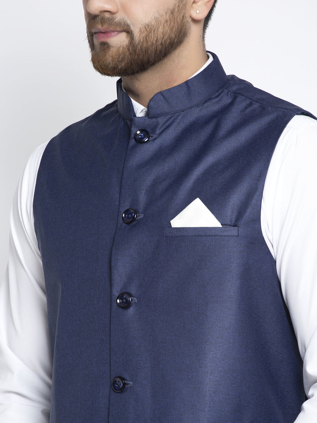 Jompers Men's Navy Blue Solid Nehru Jacket