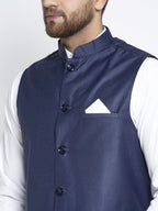 Jompers Men's Navy Blue Solid Nehru Jacket