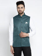 Jompers Men's Teal Solid Nehru Jacket