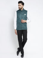 Jompers Men's Teal Solid Nehru Jacket