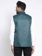 Jompers Men's Teal Solid Nehru Jacket