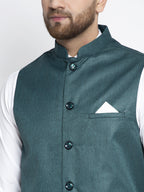 Jompers Men's Teal Solid Nehru Jacket