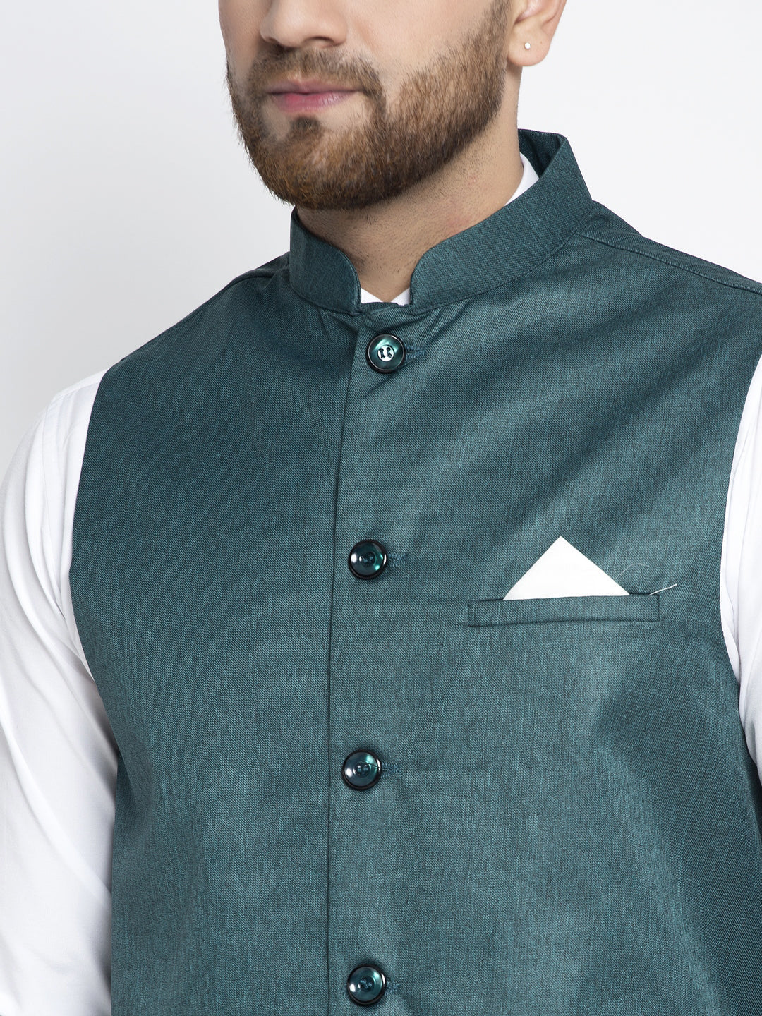 Jompers Men's Teal Solid Nehru Jacket