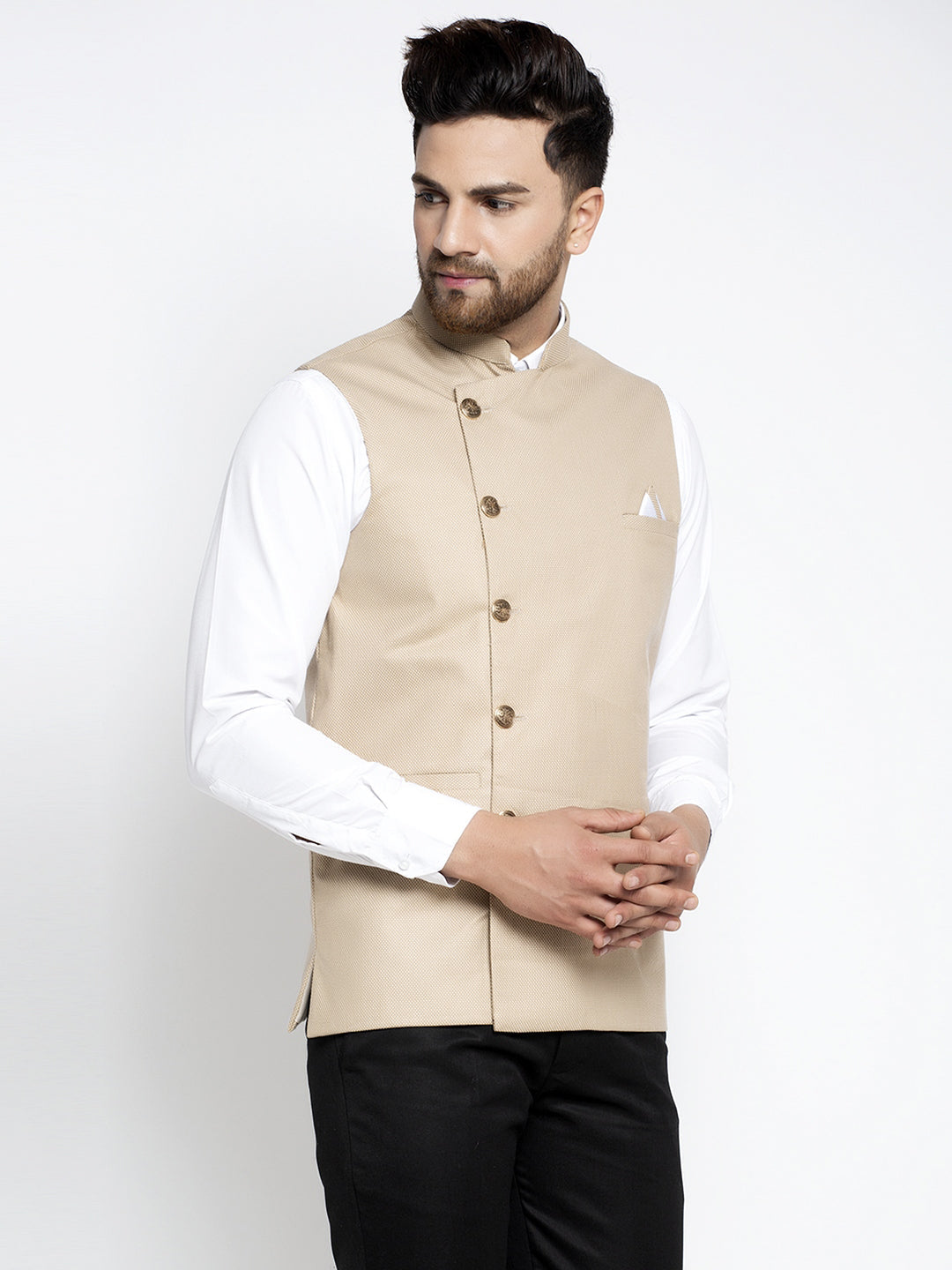 Jompers Men's Beige Nehru Jacket