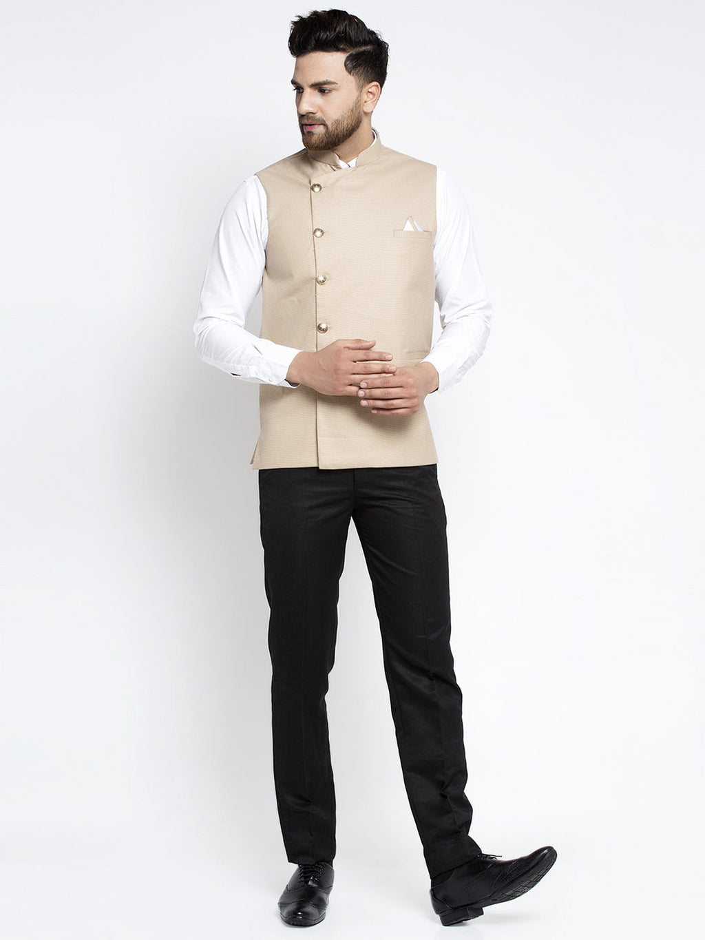Jompers Men's Beige Nehru Jacket