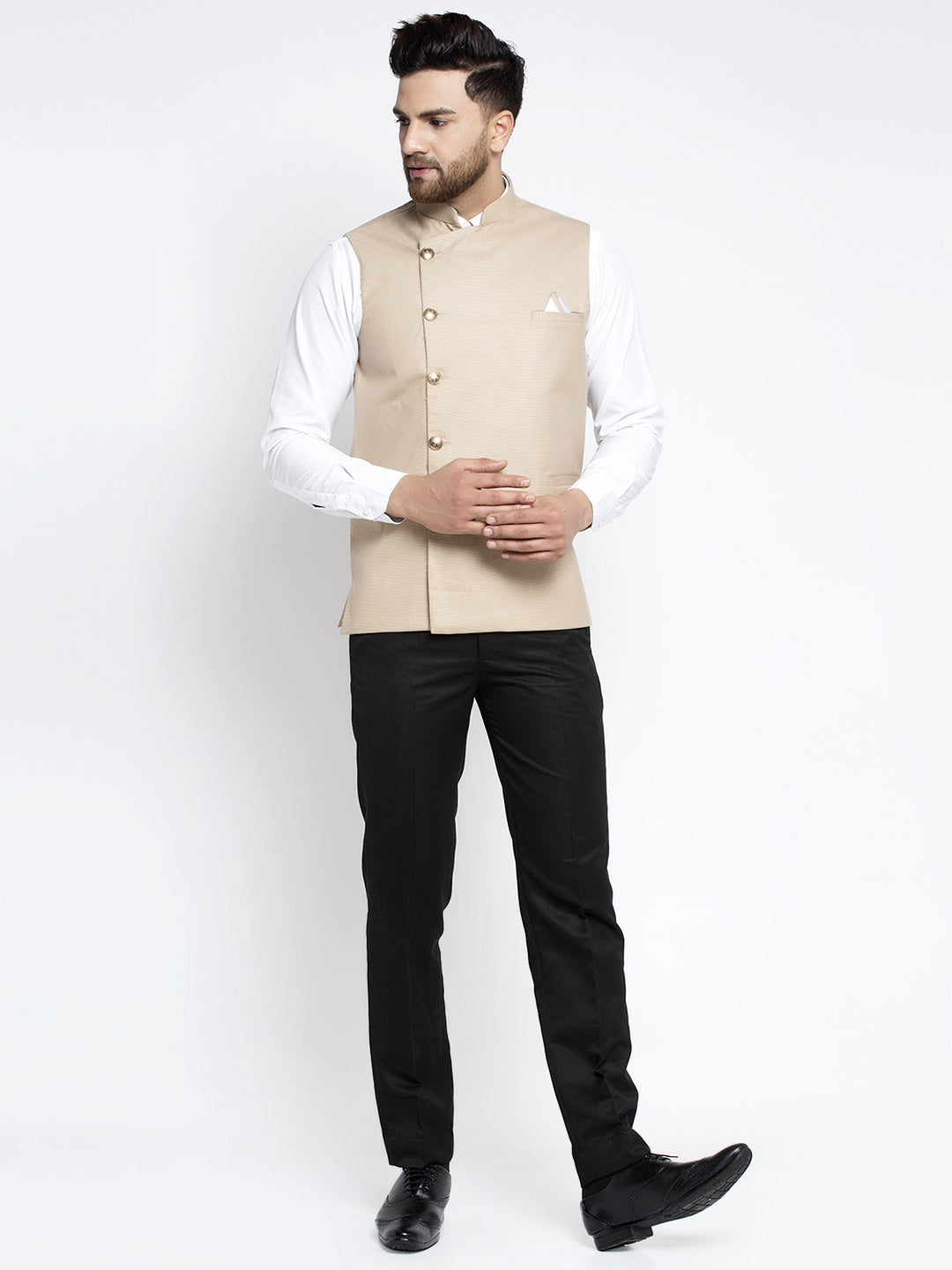 Jompers Men's Beige Nehru Jacket