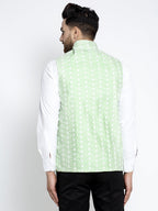 Jompers Green Embroidered Nehru Jacket For Men