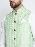 Jompers Green Embroidered Nehru Jacket For Men