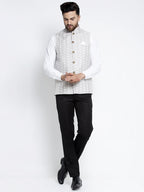 Jompers Men's Grey Embroidered Nehru Jacket