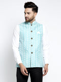 Jompers Beautiful Blue Embroidered Nehru Jacket For Men