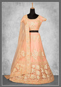 Light Orange Net, Satin Silk Cord And Floral Embroidery Semi-Stitched Lehenga Choli - Nimaya Kangan