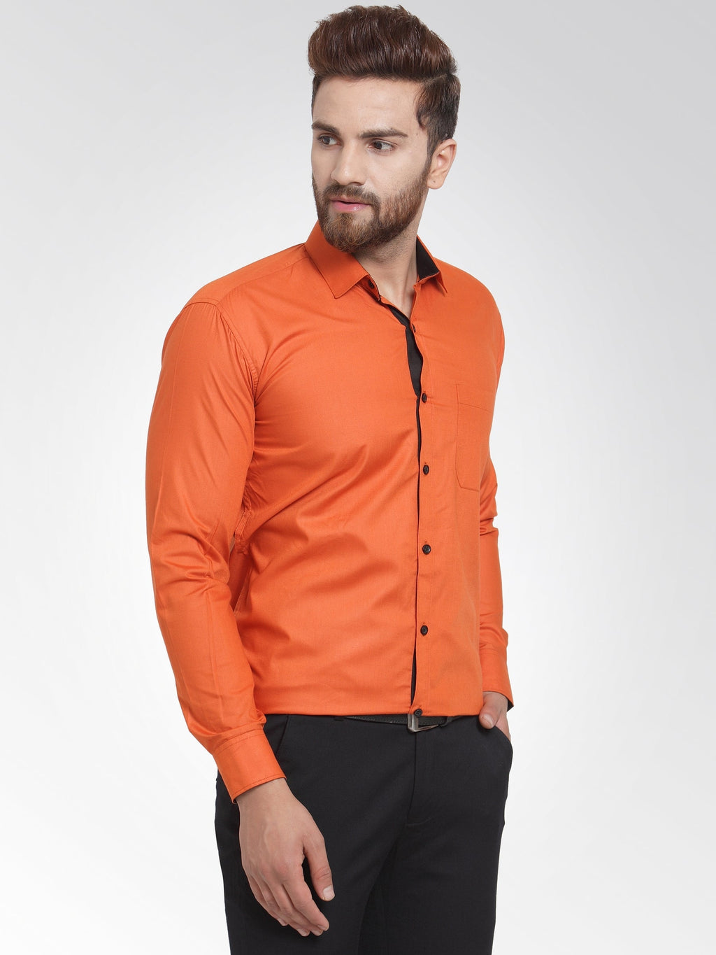 Jainish Dark Orange Formal Shirt with black detailing ( SF 411DO ) - Distacart
