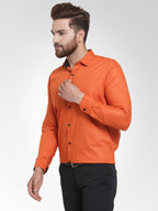 Jainish Dark Orange Formal Shirt with black detailing ( SF 411DO ) - Distacart