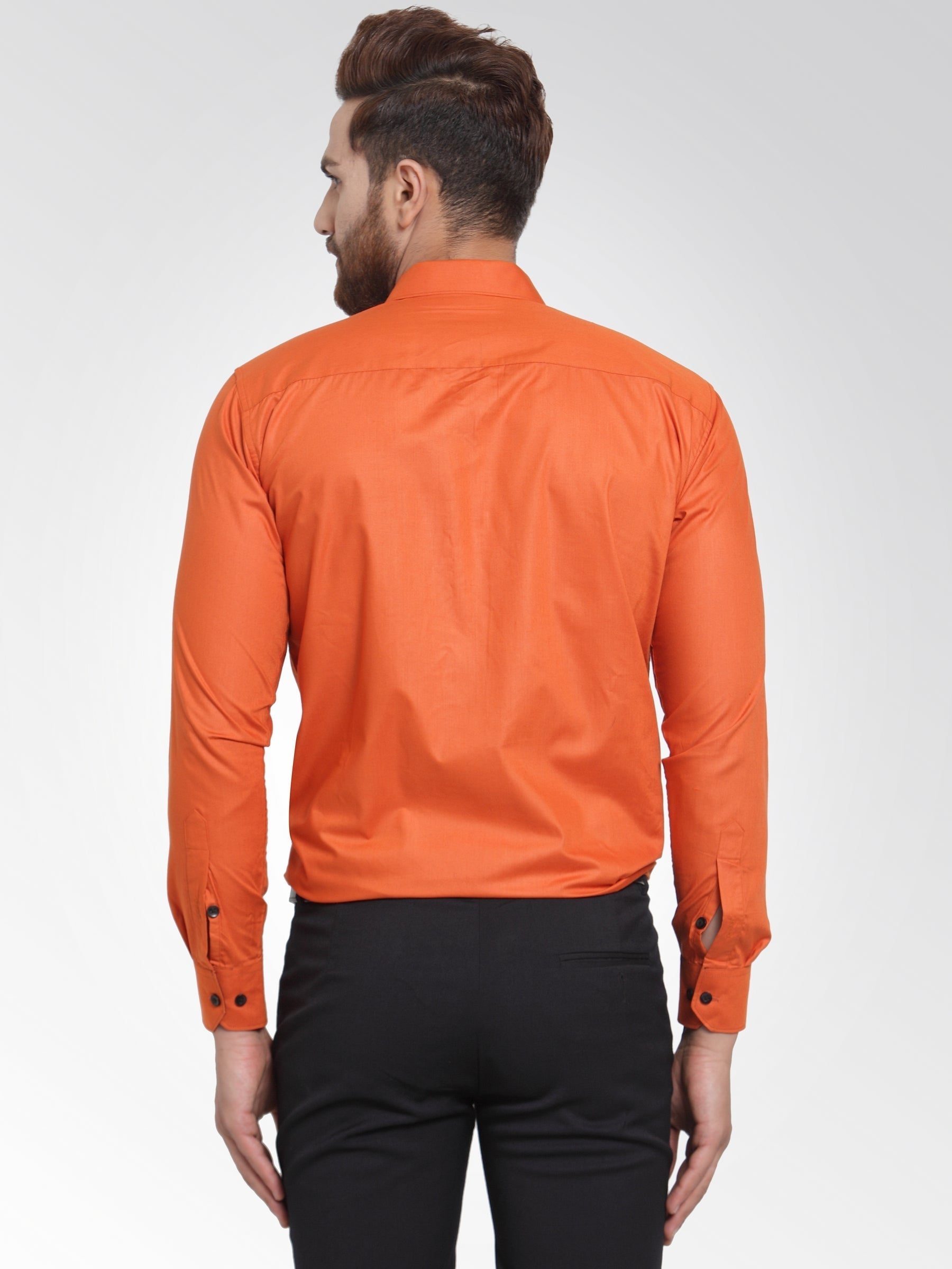 Jainish Dark Orange Formal Shirt with black detailing ( SF 411DO ) - Distacart