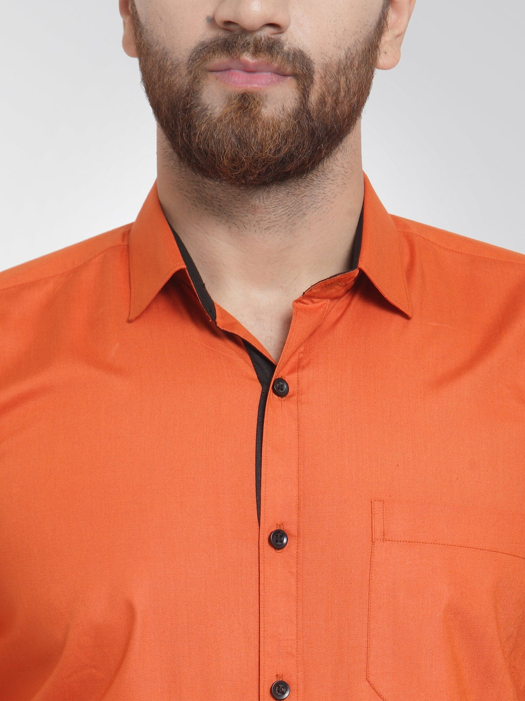 Jainish Dark Orange Formal Shirt with black detailing ( SF 411DO ) - Distacart