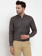Jainish Grey Melange Men's Cotton Solid Mandarin Collar Formal Shirts ( SF 726Charcoal ) - Distacart