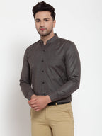 Jainish Grey Melange Men's Cotton Solid Mandarin Collar Formal Shirts ( SF 726Charcoal ) - Distacart