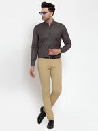 Jainish Grey Melange Men's Cotton Solid Mandarin Collar Formal Shirts ( SF 726Charcoal ) - Distacart