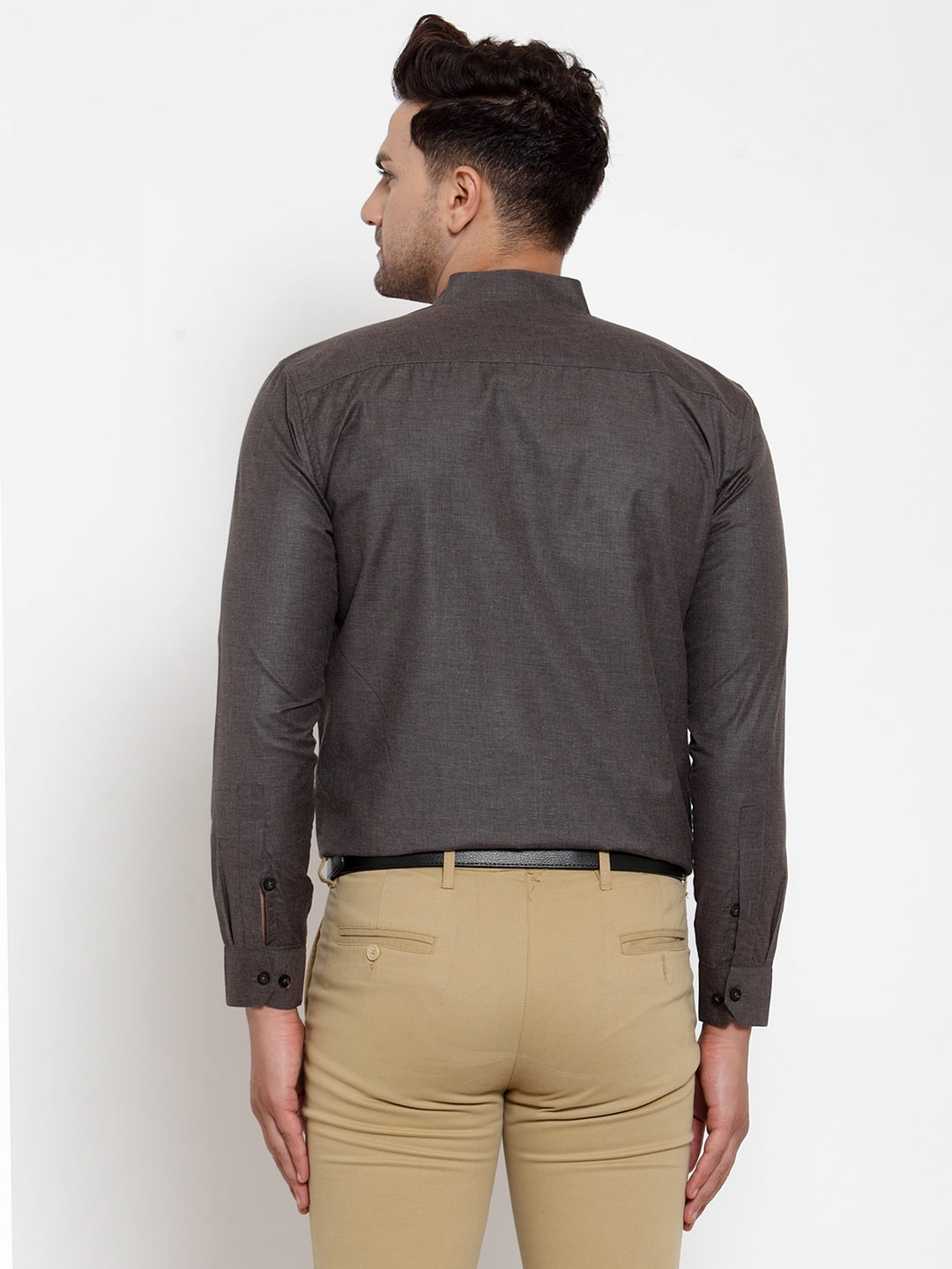 Jainish Grey Melange Men's Cotton Solid Mandarin Collar Formal Shirts ( SF 726Charcoal ) - Distacart