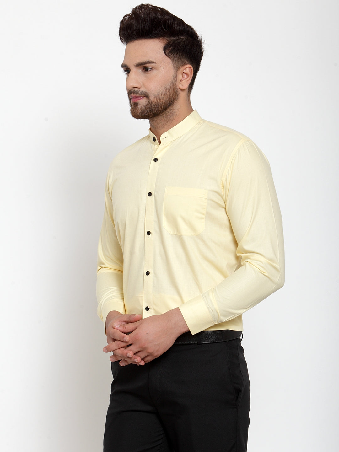 Jainish Yellow Men's Cotton Solid Mandarin Collar Formal Shirts ( SF 726Lime ) - Distacart