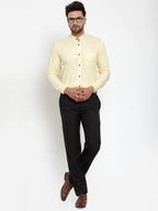 Jainish Yellow Men's Cotton Solid Mandarin Collar Formal Shirts ( SF 726Lime ) - Distacart