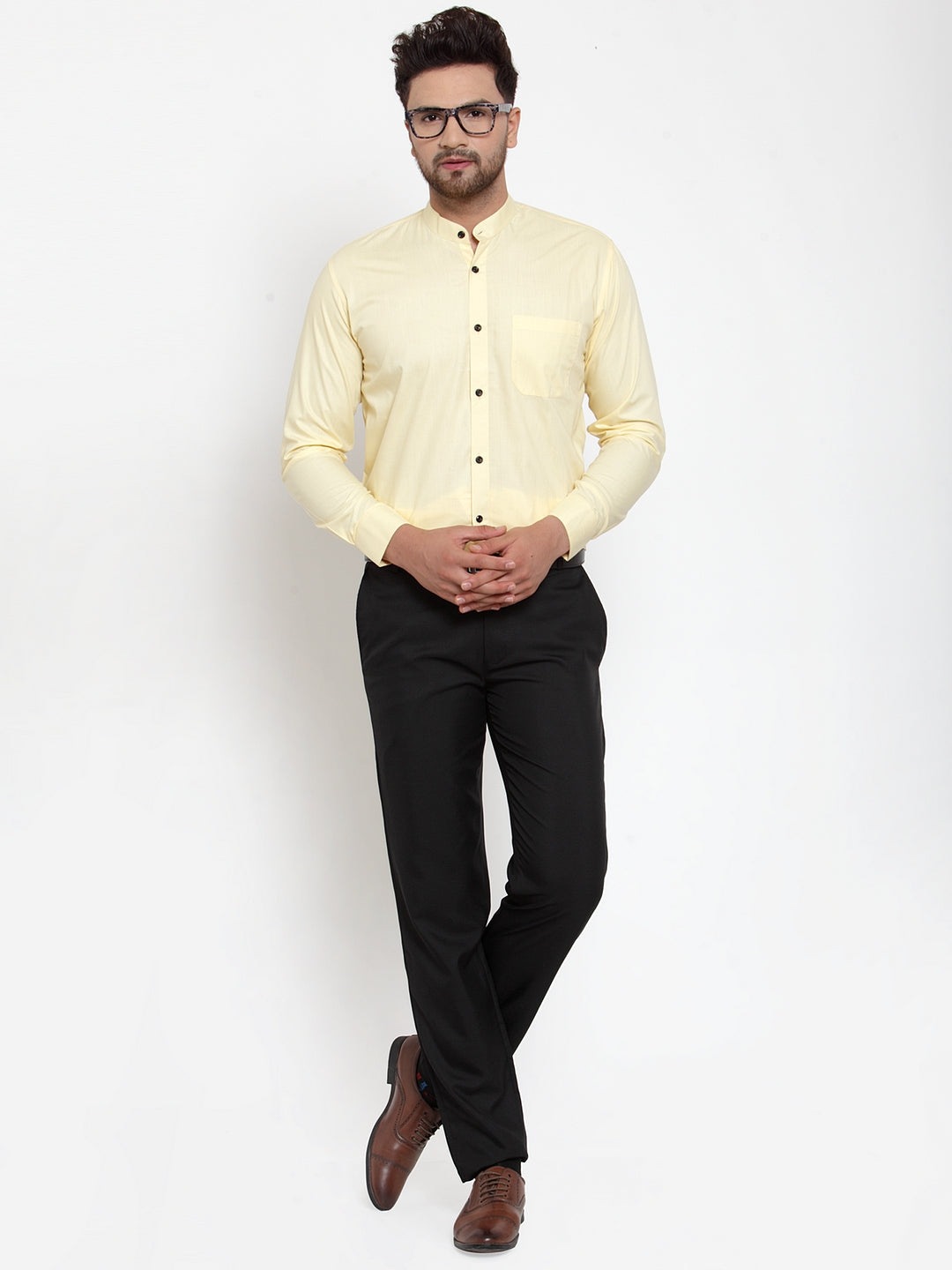 Jainish Yellow Men's Cotton Solid Mandarin Collar Formal Shirts ( SF 726Lime ) - Distacart