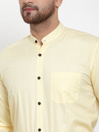 Jainish Yellow Men's Cotton Solid Mandarin Collar Formal Shirts ( SF 726Lime ) - Distacart