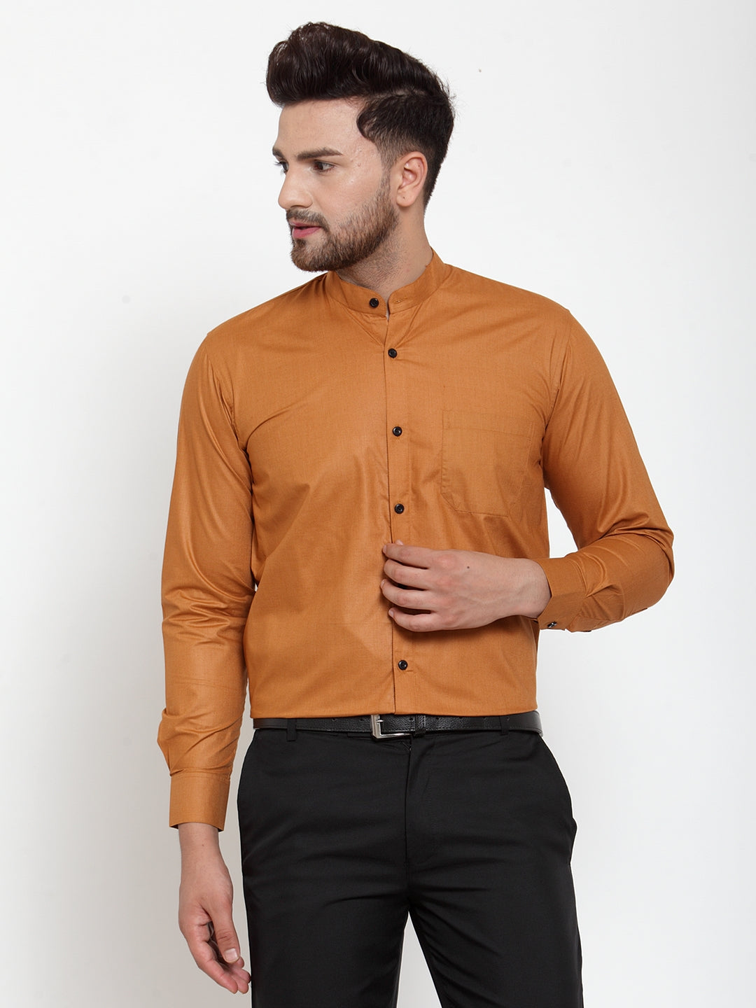 Jainish Rust Men's Cotton Solid Mandarin Collar Formal Shirts ( SF 726Rust ) - Distacart