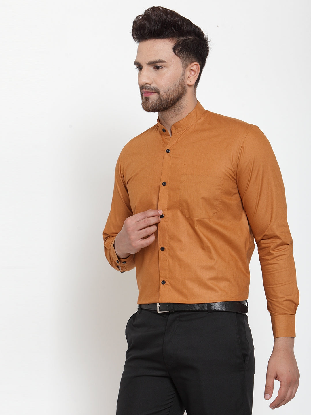 Jainish Rust Men's Cotton Solid Mandarin Collar Formal Shirts ( SF 726Rust ) - Distacart