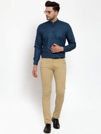 Jainish Navy Men's Cotton Solid Mandarin Collar Formal Shirts ( SF 726Teal ) - Distacart