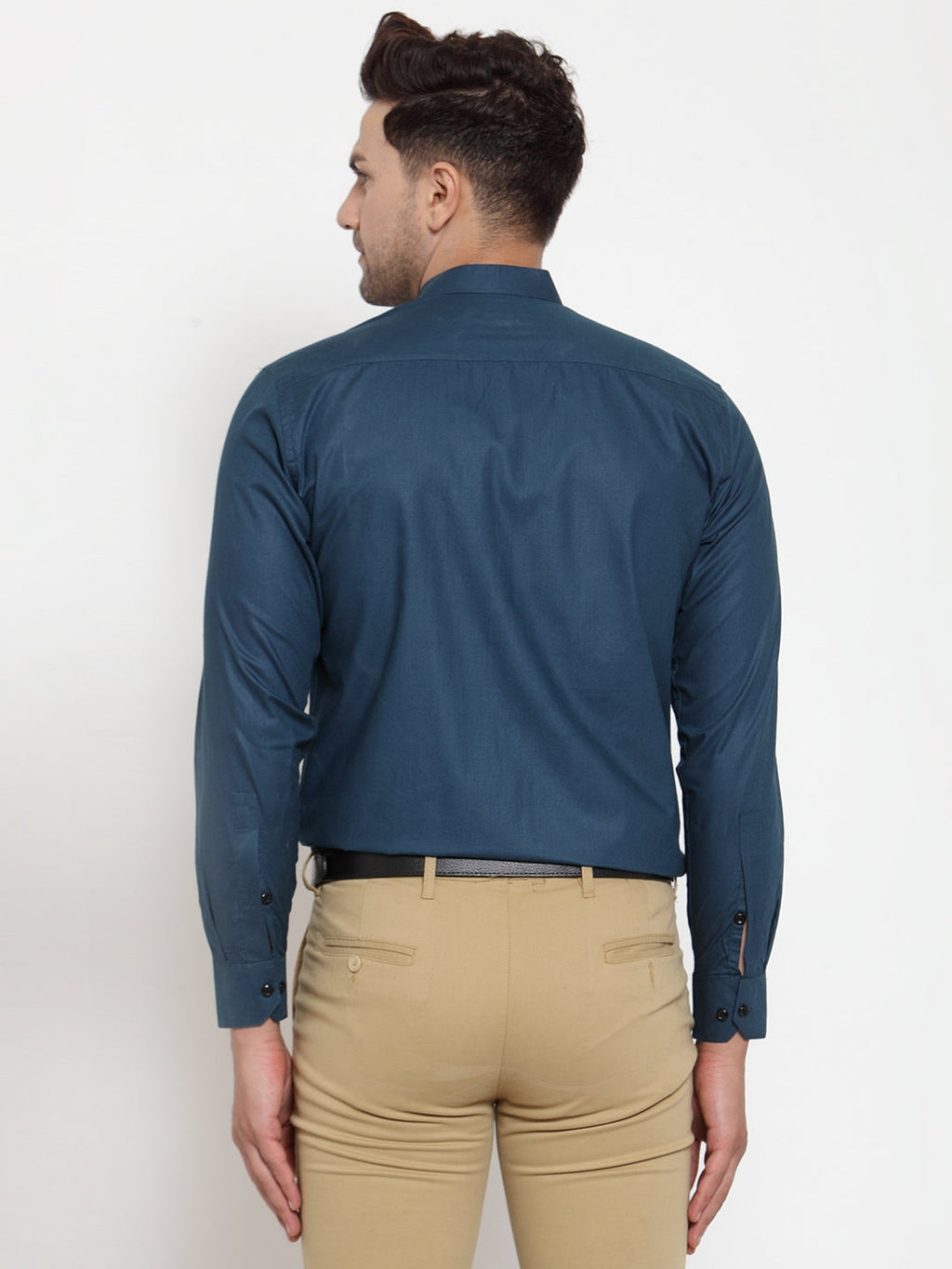 Jainish Navy Men's Cotton Solid Mandarin Collar Formal Shirts ( SF 726Teal ) - Distacart