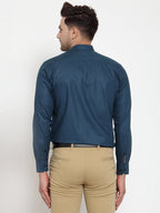 Jainish Navy Men's Cotton Solid Mandarin Collar Formal Shirts ( SF 726Teal ) - Distacart
