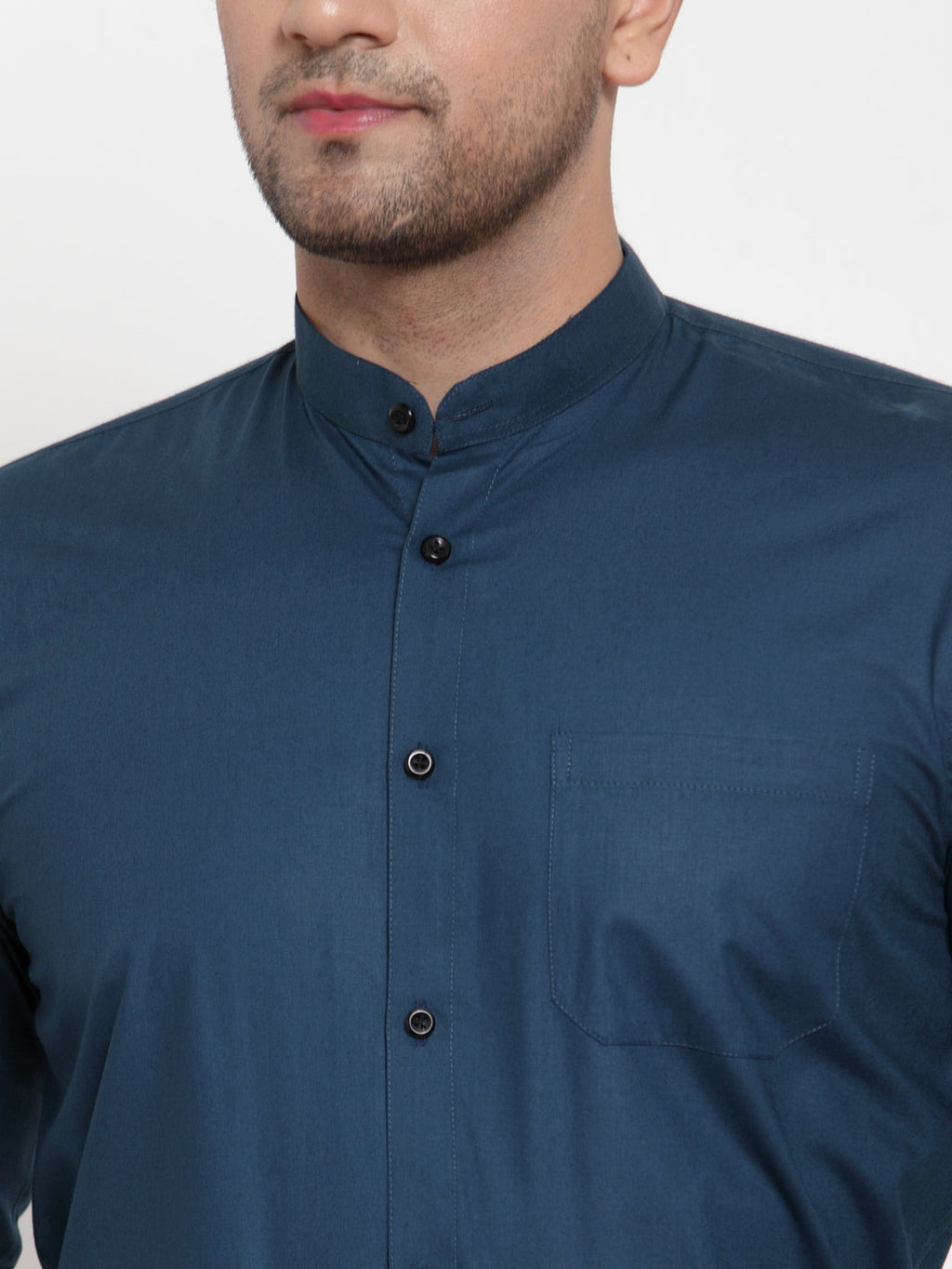 Jainish Navy Men's Cotton Solid Mandarin Collar Formal Shirts ( SF 726Teal ) - Distacart