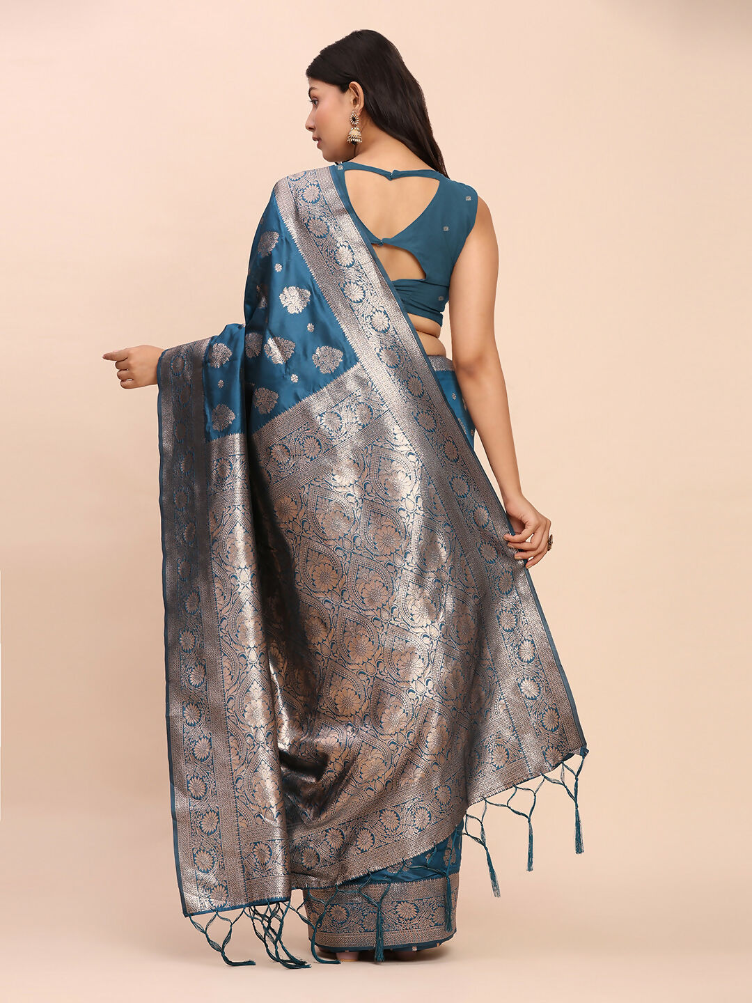 Shree Shyam Fashion Banarasi Silk Teal Blue Saree - Distacart