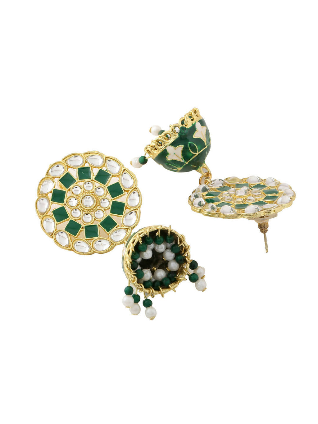 NVR Women Gold Plated Green Dome Shaped Meenkari Jhumkas Earrings - Distacart