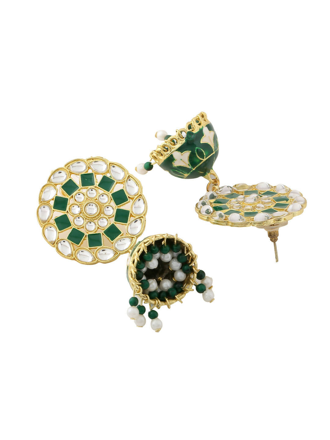 NVR Women Gold Plated Green Dome Shaped Meenkari Jhumkas Earrings - Distacart