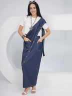 Joban Fashion Off White Cotton Denim Skirt Drape With Top
