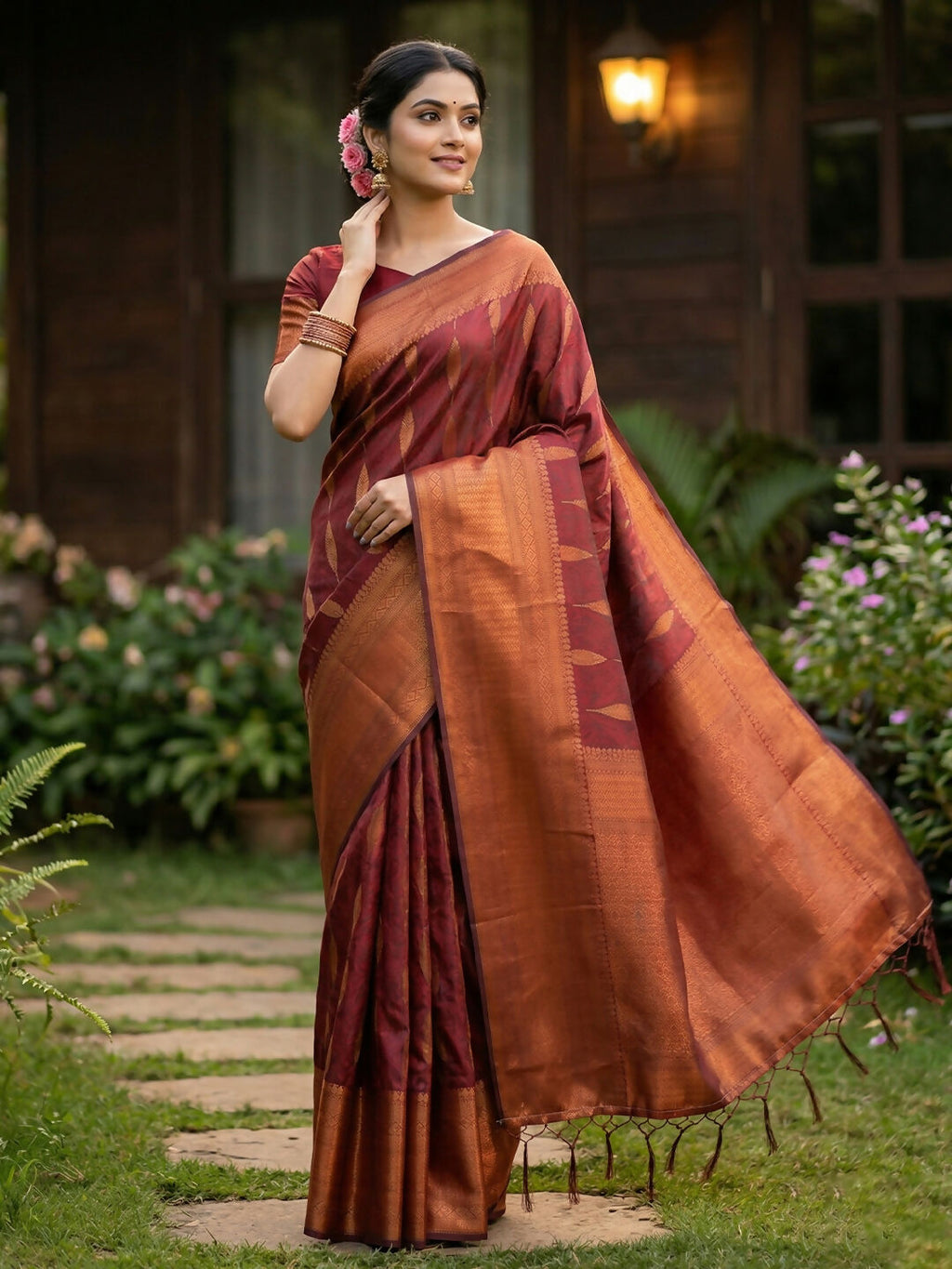 Shree Shyam Fashion Maroon Silk Blend Saree - Distacart