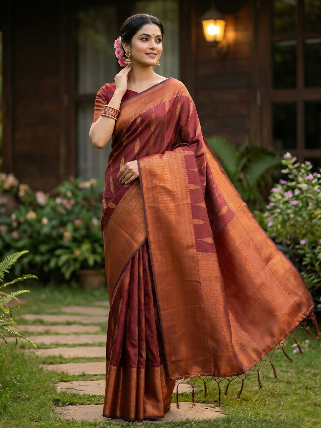 Shree Shyam Fashion Maroon Silk Blend Saree - Distacart