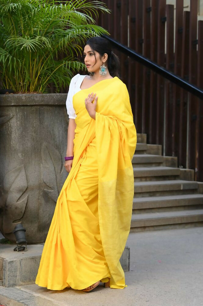 Beatitude Yellow Cotton Ghicha Pallu Saree