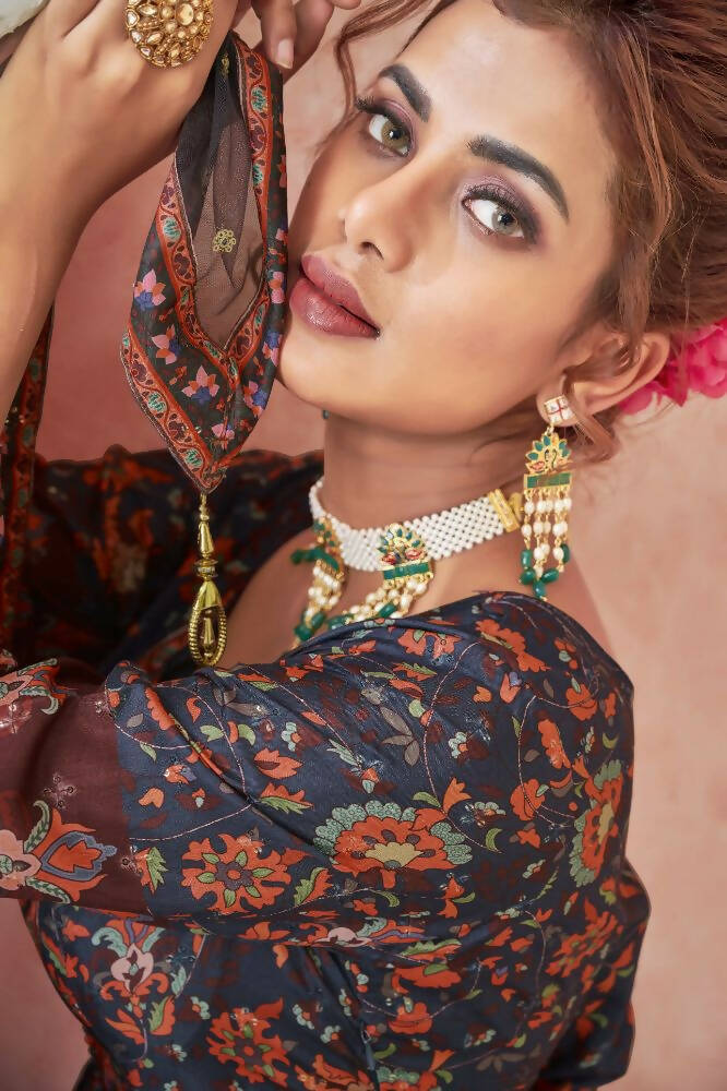 Everywhere Designer Navy Blue Dola Silk Gown With Dupatta - Anbazaar - Distacart