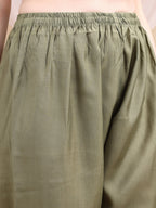 Embroidered Kurta With Pant & Printed Dupatta, Olive - Hiral Fashion - Distacart