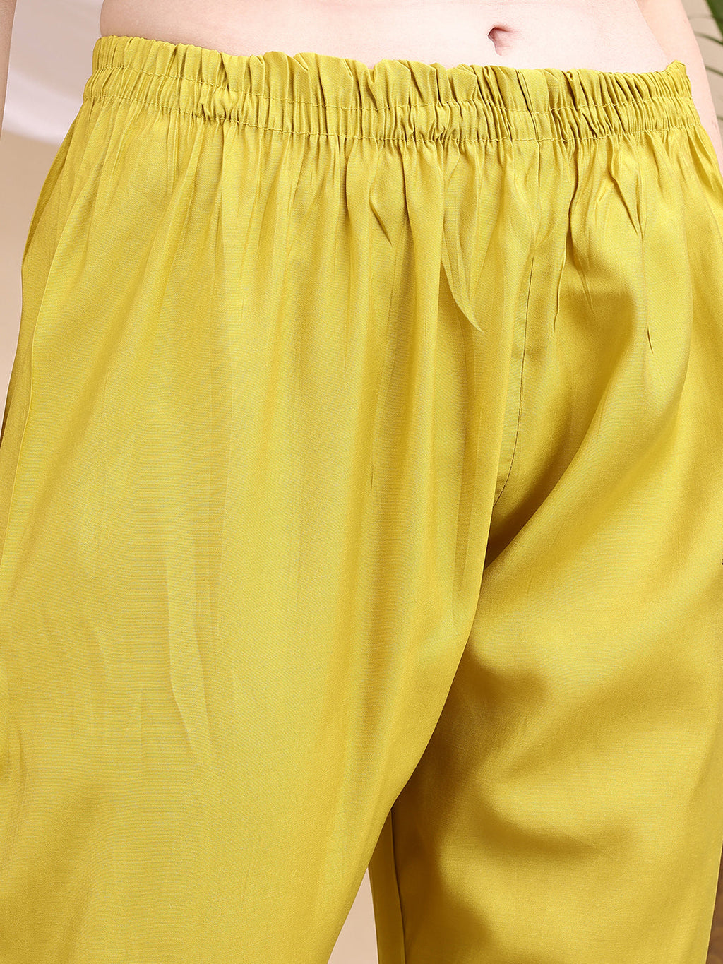 Embroidered Kurta With Pant & Printed Dupatta, Yellow - Hiral Fashion - Distacart
