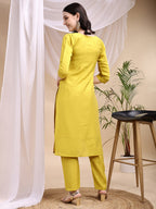 Embroidered Kurta With Pant & Printed Dupatta, Yellow - Hiral Fashion - Distacart