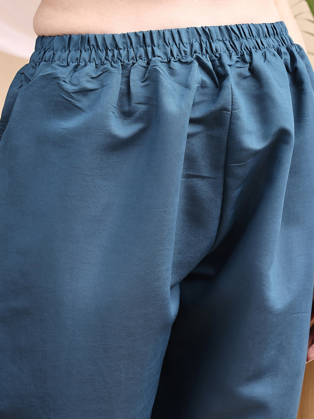 Embroidered Kurta With Pant & Printed Dupatta, Blue - Hiral Fashion - Distacart