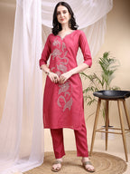 Embroidered Kurta With Pant & Printed Dupatta, Pink - Hiral Fashion - Distacart