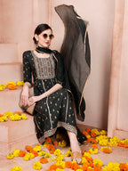 Nayra Cut Embroidered Kurta With Pant And Dupatta Set, Multicolor - Hiral Fashion - Distacart