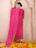 Nayra Cut Embroidered Kurta With Pant And Dupatta Set, Multicolor - Hiral Fashion - Distacart