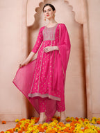 Nayra Cut Embroidered Kurta With Pant And Dupatta Set, Multicolor - Hiral Fashion - Distacart