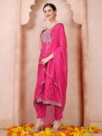 Nayra Cut Embroidered Kurta With Pant And Dupatta Set, Multicolor - Hiral Fashion - Distacart